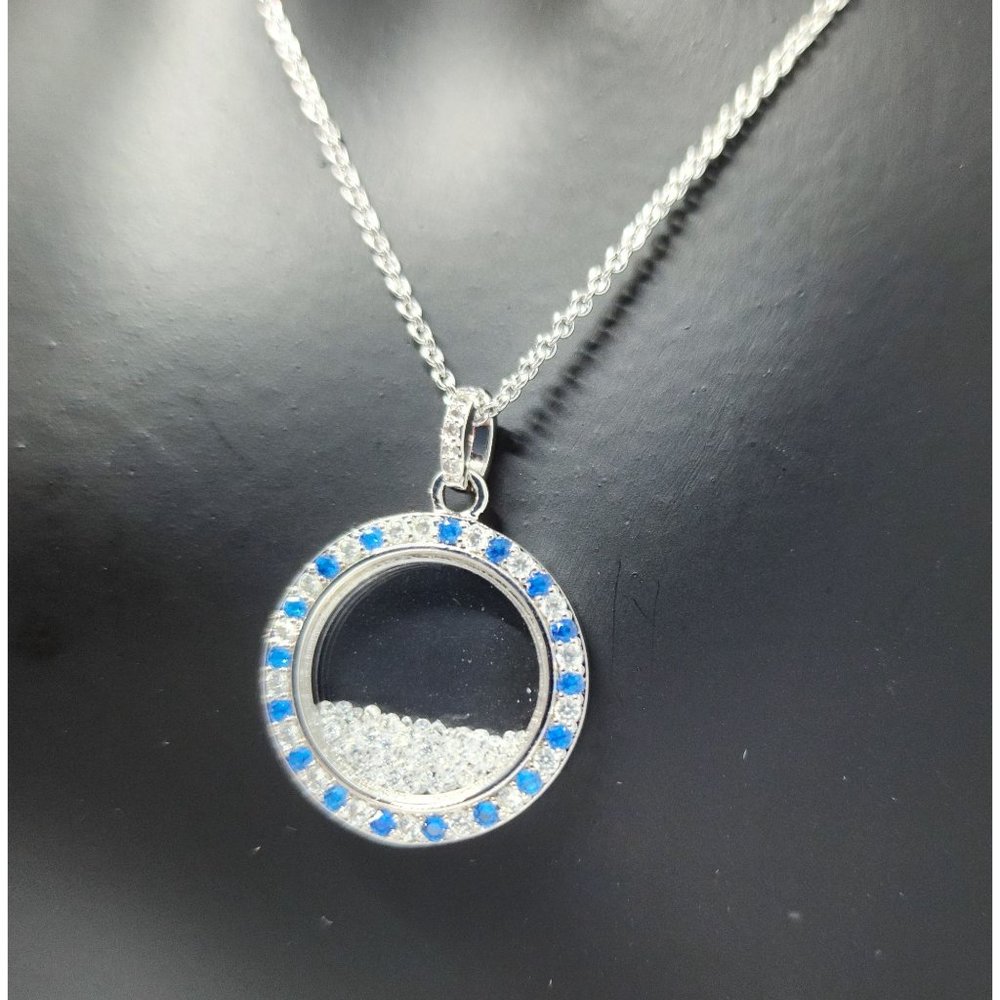 New Fine Silver Plate Cubic Zirconia blue white stone closed circle neck…